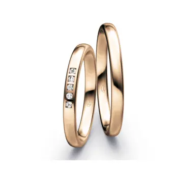 Rotgold Eheringe mit 5 weißen Diamanten in polierter Oberfläche