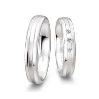 Silber 925 Eheringe mit matter Mitte mit 3 Labor Diamanten