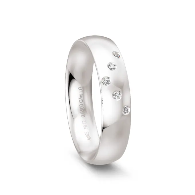 Ehering aus glänzendem Silber 925 mit 5 Labor Diamanten