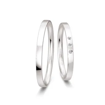 Silber Eheringe poliert, schmal mit 3 Labor Diamanten