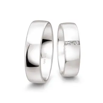 6 mm breite polierte Silber 925 Eheringe mit drei Diamanten in Vertiefung