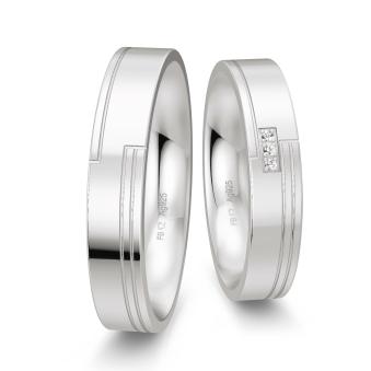 Trauringe aus 925 Silber hochpoliert schmal mit drei Diamanten