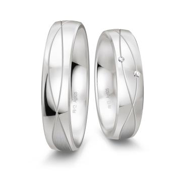 Eheringe aus platiniertem Silber 925 mit Rillenmuster und zwei Diamanten