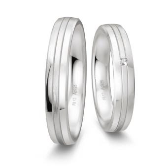 Trauringe aus Silber 925 platiniert mit polierten Rändern und Diamanten