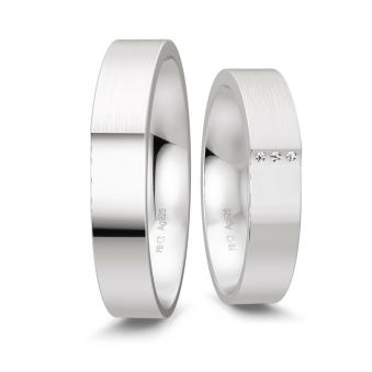 Trauringe aus Silber platiniert 925 mit drei Diamanten im Knick