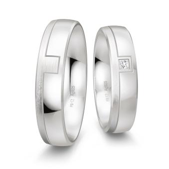 Trauringe aus Silber 925 platiniert mit Rechtseck und Diamanten