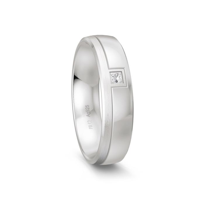 Trauring aus Silber 925 platiniert mit Rechtseck und Diamanten