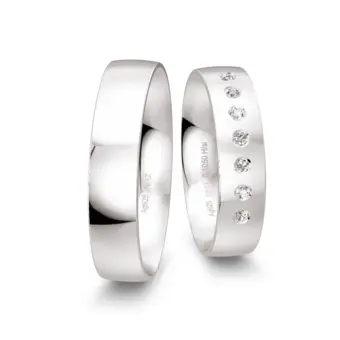 Polierte Trauringe aus Silber 925 mit 7 Labor Diamanten in Reihe