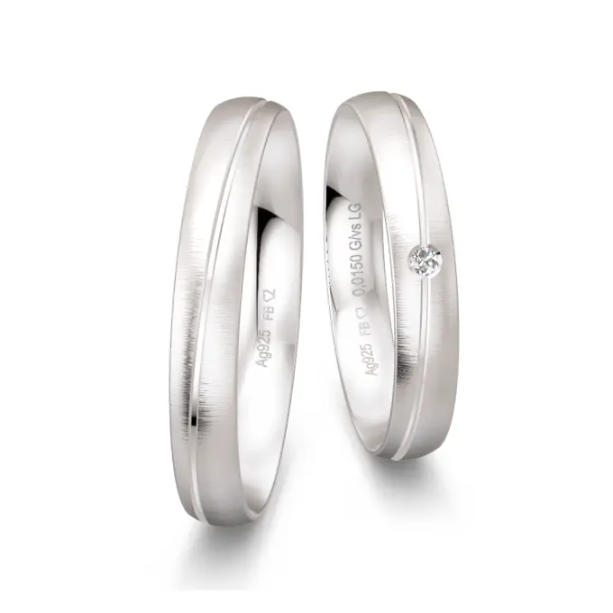 Quermatte Trauringe aus Silber 925 mit Labor Diamanten