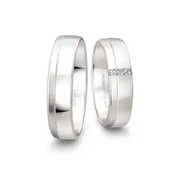 Silber 925 Eheringe mit Polierung und mattem Streifen und 3 Diamanten