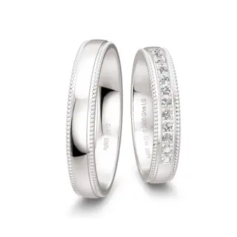 925er Silber Trauringe mit Millgriff Design und 12 Labor Diamanten