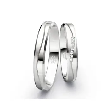 Schmale Silber 925 Eheringe mit Diamanten in geschwungener Rille
