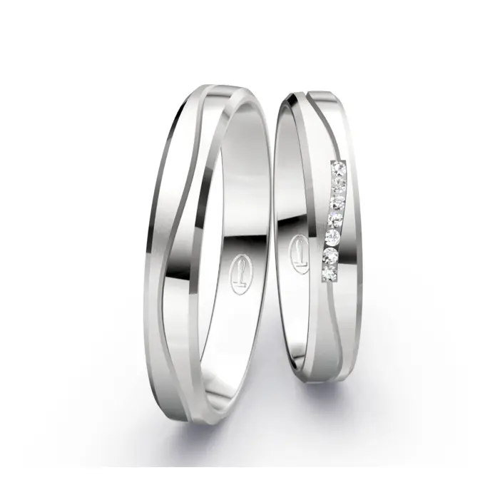 Schmale Silber 925 Eheringe mit Diamanten in geschwungener Rille