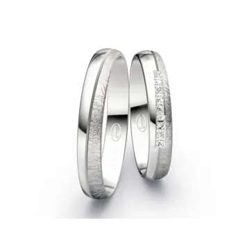 Halb polierte halb eismatte Silber 925 Eheringe mit 9 Diamanten