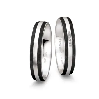 Matte 925er Silber und Carbon Trauringe mit Labor-Diamanten im Kanal