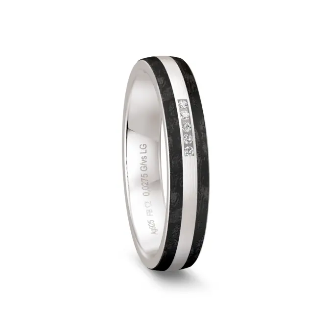 Matter 925er Silber und Carbon Trauring mit Labor-Diamanten im Kanal