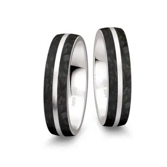 Silber 925er Trauringe mit zwei Carbonstreifen