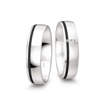 Bicolore polierte Silber 925er Trauringe mit Carbon und 2 Labor Diamanten