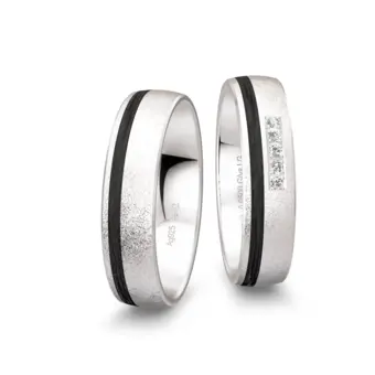 Silber 925er Trauringe mit 5 Labor Diamanten und Eismattierung