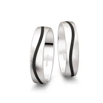 quermatte 925er Trauringe mit welligem Carbonstreifen
