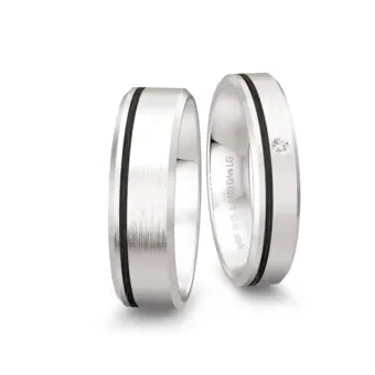 Silber 925er und Carbon Trauringe mit Labor-Diamanten in zwei Breiten