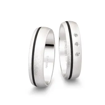 Silber 925er und Carbon Trauringe mit Labor-Diamanten und Sandmattierung