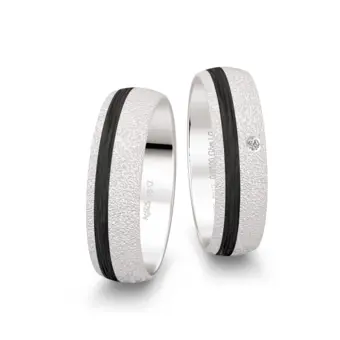 Silber 925er und Carbon Trauringe mit Labor-Diamanten in strukturierter Oberfläche