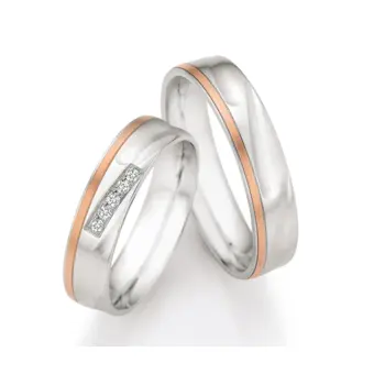 Silber & Rotgold Trauringe mit 4 Diamanten in Kanalfassung