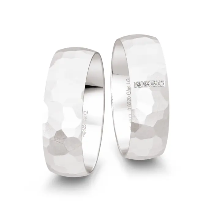 Breite markante 925er Silber Trauringe mit 4 Labor-Diamanten