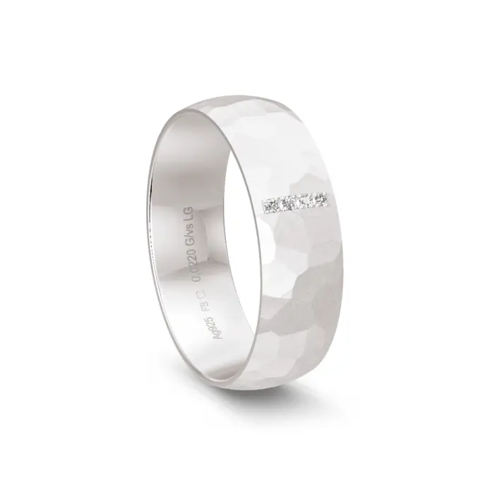 Breiter 925er Silber Trauring mit 4 Labor-Diamanten