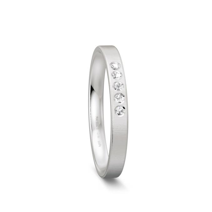 Schmaler quermatter Ehering aus Silber mit 5 Diamanten