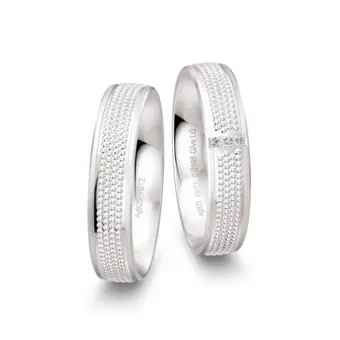 Sandmatte 925er Silber Trauringe mit Labor-Diamanten und Millgriff