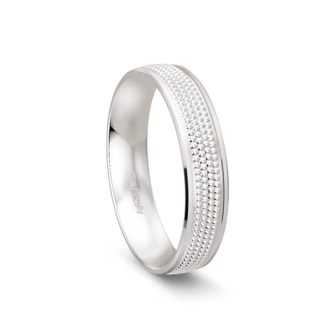 Sandmatter 925er Silber Trauring mit Millgriff