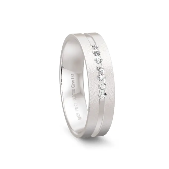 Matter 925er Silber Trauring mit 7 Labor-Diamanten und breiter Rille