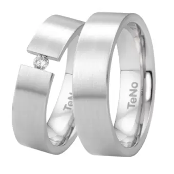 Edelstahl Eheringe mit Längsmattierung und 0,06 Karat Diamanten in Spannfassung