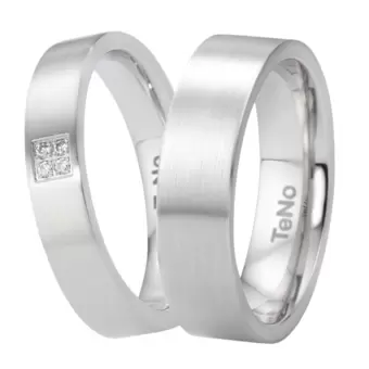 Edelstahl Eheringe mit Längsmattierung in zwei Breiten mit 4 Diamanten als Quadrat