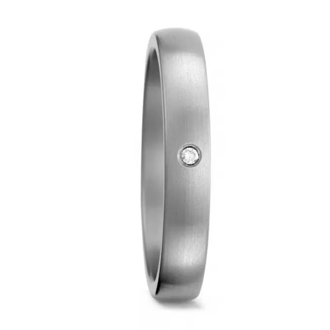 Schmaler Ehering aus Titan mattiert 4 mm breit mit Diamanten