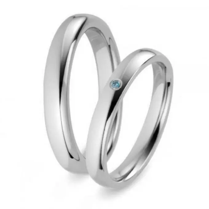 Eheringe aus Titan Poliert Schlicht mit Blauem Diamant 0,01 karat