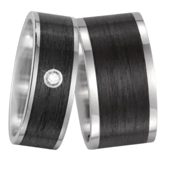 Bicolore Carbon & Titan Eheringe mit Diamant in zwei Breiten
