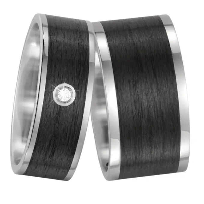 Bicolore Carbon & Titan Eheringe mit Diamant in zwei Breiten