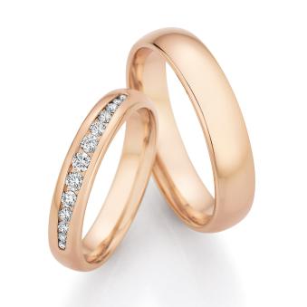 Champagne Gold Trauringe mit Streifen aus Diamanten