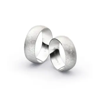 Weissgold Eheringe mit Diamanten und Eismattierung in 7 mm Breite 
