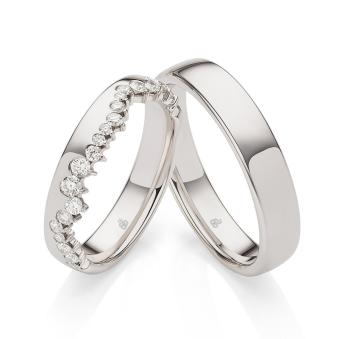 Eheringe aus poliertem Weißgold mit Diamanten im Damenring