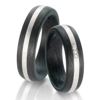 Tolle Partnerringe Eheringe Carbon und  Weißgold 585 mit Brillanten 59318/003/002/N558