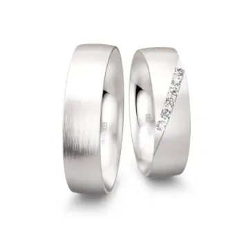 Matte Weißgold Eheringe in 6 mm Breite mit 6 großen Diamanten mit je 0,025 Karat