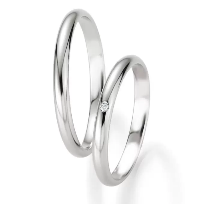 Eheringe aus poliertem Weißgold mit Diamanten 2,5 mm breit