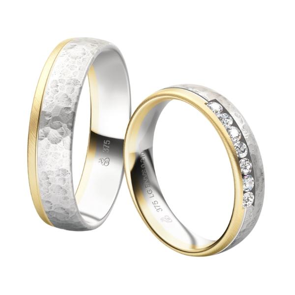 Eheringe aus Weißgold/Gelbgold mit Hammerschlag und Labor-Diamanten