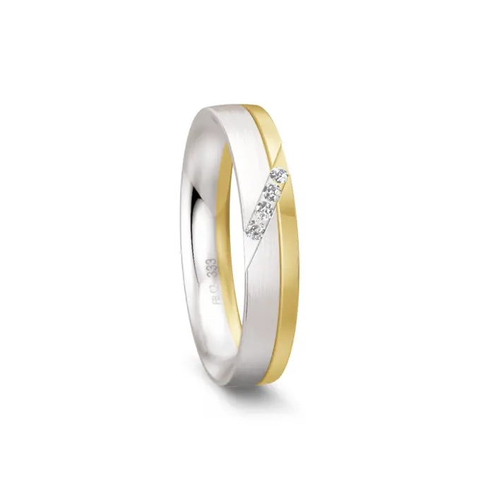 Bicolorer Weiß&Gelbgold Ehering mit 4 Diamanten mit je 0,02 Karat