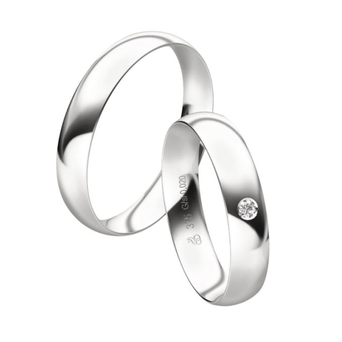 Weißgold Trauringe poliert in 4 mm mit Diamanten