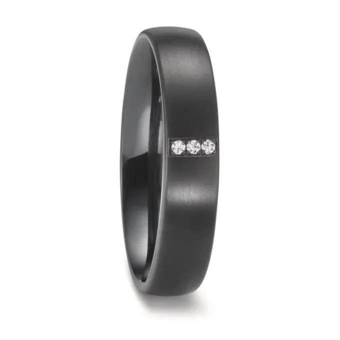 Zirkonium Ehering mit Mattierung und Bombierung, mit drei Diamanten